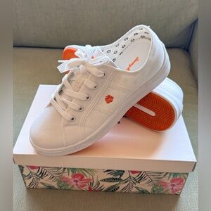 Tommy Bahama Women's Lorena Canvas Sneaker White w/ Orange Hibiscus Sz 8.5 NEW
